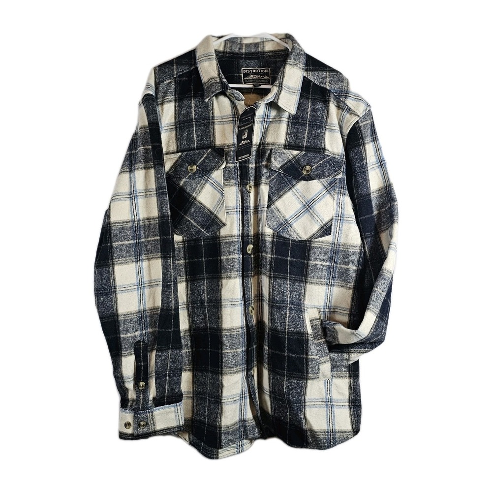 NWT 3XL Distortion Blue Plaid Outdoor Fleece Oversized Flannel Shirt Pockets